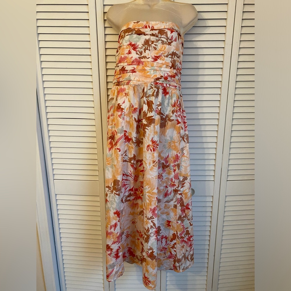 NWT Abercrombie & Fitch Smocked Midi Dress Large Poplin Floral Resort Vacation - Picture 2 of 8